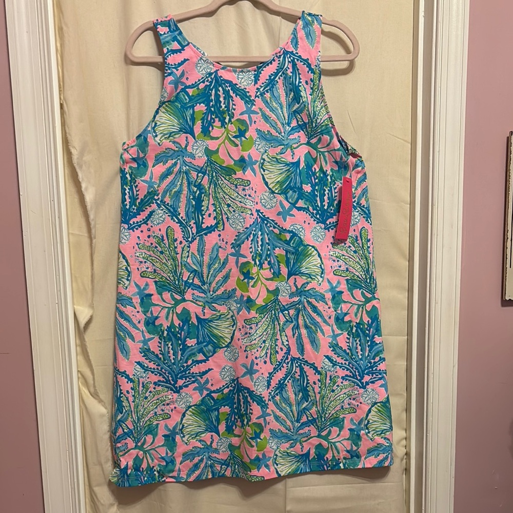 Lilly Pulitzer Pink and Blue Leaf Print Dress